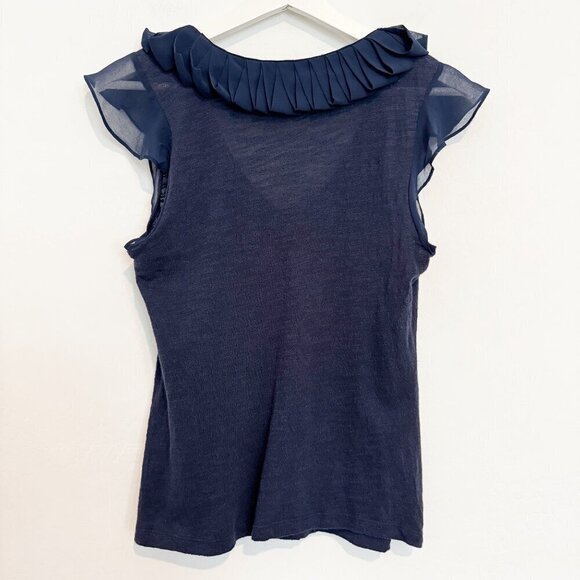 Deletta Ruffle Blouse Top Anthropologie in Navy Blue Fairy Romantic Size Small - Picture 6 of 6